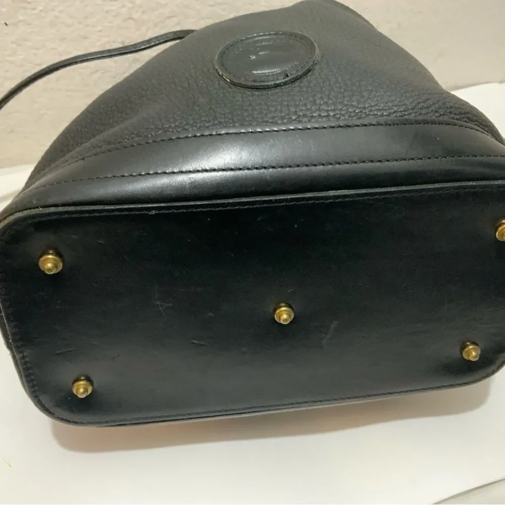 Vintage Dooney & Bourke AWL Pebbled Black Leather Drawstring Bucket Purse Bag